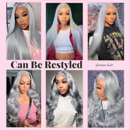 13x6 Silver Gray Lace Frontal Wigs For Women Bone Straight Grey Lace Front Human Hair Wigs Pre Plucked Hairline with Baby Hair 220% Density 38 40 42 inch
