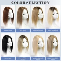 Brown Mixed Blonde Remy Human Hair Toppers Silk Base Clips in Straight 14 Inches Hairpieces Extension for Women 100% Human Hair