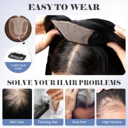 Brown Mixed Blonde Remy Human Hair Toppers Silk Base Clips in Straight 14 Inches Hairpieces Extension for Women 100% Human Hair