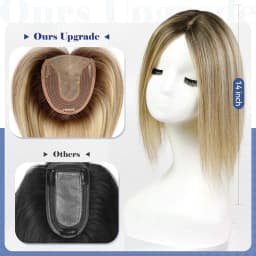 Brown Mixed Blonde Remy Human Hair Toppers Silk Base Clips in Straight 14 Inches Hairpieces Extension for Women 100% Human Hair