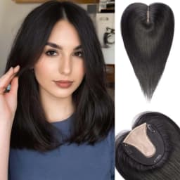 Brown Mixed Blonde Remy Human Hair Toppers Silk Base Clips in Straight 14 Inches Hairpieces Extension for Women 100% Human Hair