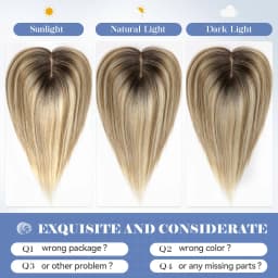 Brown Mixed Blonde Remy Human Hair Toppers Silk Base Clips in Straight 14 Inches Hairpieces Extension for Women 100% Human Hair