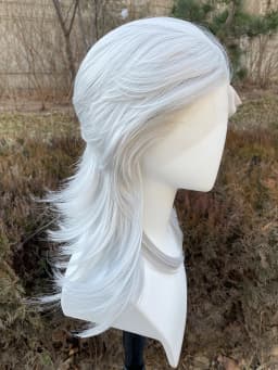 Sliver Gray 13x4 Synthetic Lace Front Wig for Women Cosplay Shoulder Length Mullet Synthetic Wigs Layers Ponytails Glueless Wigs