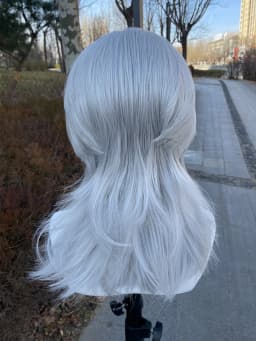 Sliver Gray 13x4 Synthetic Lace Front Wig for Women Cosplay Shoulder Length Mullet Synthetic Wigs Layers Ponytails Glueless Wigs