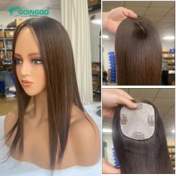10x12cm Human Hair Topper with Silk Base 40cm Straight Clip in Hairpiece for Women Natural Scalp Simulation Thinning Hair Toupee