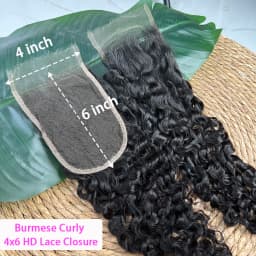 4x6 Real HD Lace Closure Burmese Curly Human Hair Preplucked Bleached Knots Invisible Lace #1B Natural Color Raw Virgin Hair