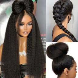 FRIZIRA 180% Density Kinky Straight Invisi Strap 360 Lace Frontal Wig Drawstring Wigs 30 40 Inch Kinky Straight U V Part Wig Human Hair