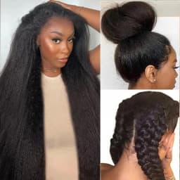 FRIZIRA 180% Density Kinky Straight Invisi Strap 360 Lace Frontal Wig Drawstring Wigs 30 40 Inch Kinky Straight U V Part Wig Human Hair