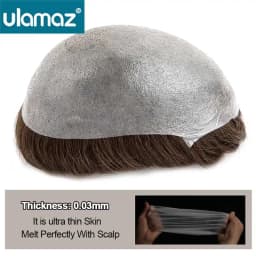 V-Loop Hair Thinnest Skin Male Hair Prosthesis 0.02-0.03mm Clear Poly PU Man Wig Toupee Human Hair Invisible Hair System For Man