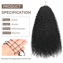 Smilegirl 1/3/4/5 Packs Burmese Curly Feather Crochet Human Hair Boho Braided Knotless Pre-Separated Natural Black Lightweight Reusable Crochet Hair Extensions