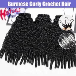 Smilegirl 1/3/4/5 Packs Burmese Curly Feather Crochet Human Hair Boho Braided Knotless Pre-Separated Natural Black Lightweight Reusable Crochet Hair Extensions