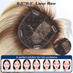 10-Inch Human Hair Topper for Women 6.5x6.5 Inch Silk Base Ombre Blonde with Brown Side-parted Short Bob Hair Topper With Bangs