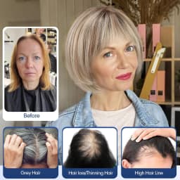 10-Inch Human Hair Topper for Women 6.5x6.5 Inch Silk Base Ombre Blonde with Brown Side-parted Short Bob Hair Topper With Bangs
