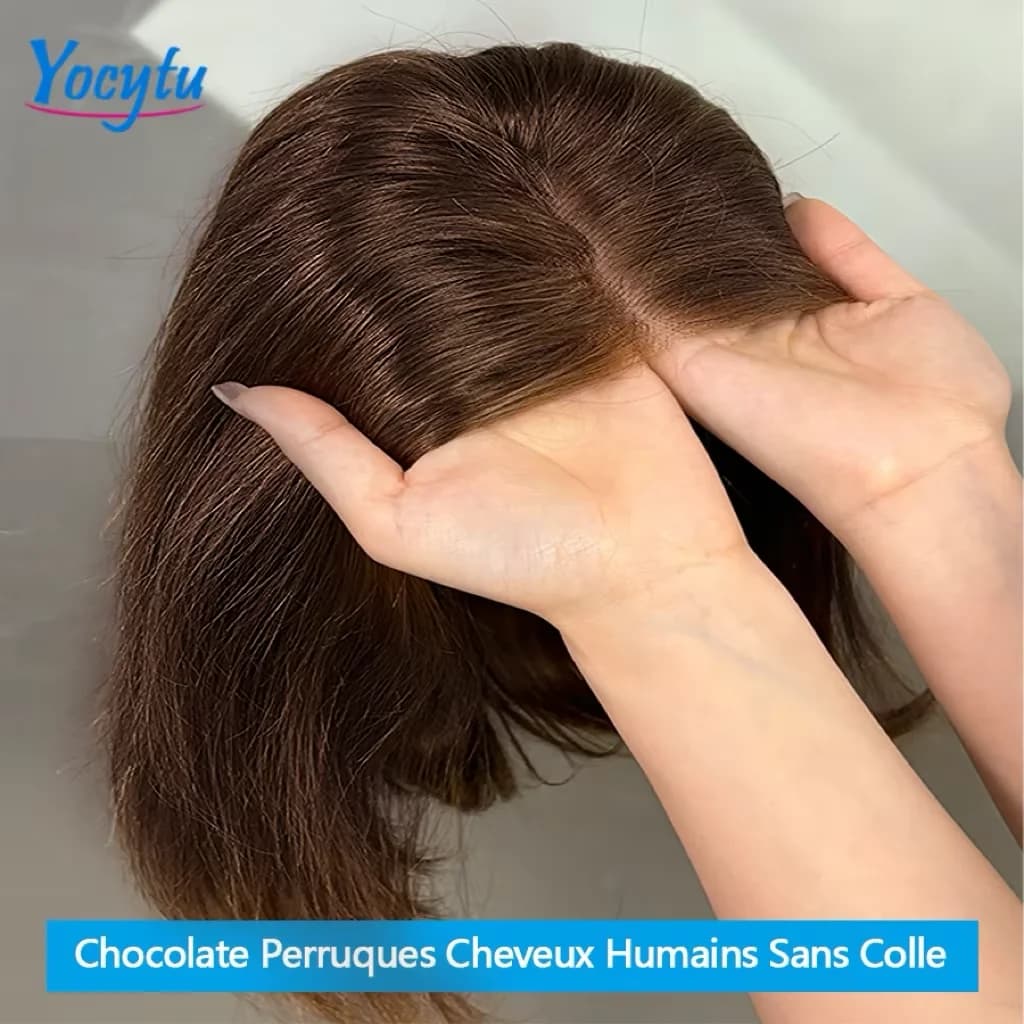 YOCYTU Chocolate Brown Lace Front Wigs 12 Inch Glueless Wigs Human Hair For Women 4X4 Bob Wig Human Hair 3 Days Delivery France