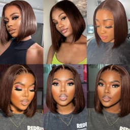 YOCYTU Chocolate Brown Lace Front Wigs 12 Inch Glueless Wigs Human Hair For Women 4X4 Bob Wig Human Hair 3 Days Delivery France