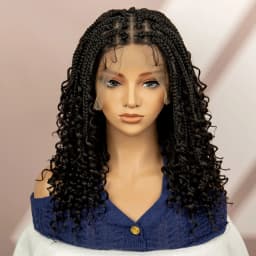 99J Burgundy Color Box Braided Wigs Synthetic Full Lace Knotless Square Box Braids Wig Curly Hair Wig for Women