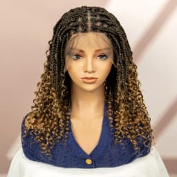 99J Burgundy Color Box Braided Wigs Synthetic Full Lace Knotless Square Box Braids Wig Curly Hair Wig for Women