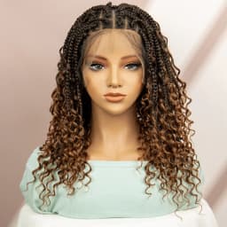 99J Burgundy Color Box Braided Wigs Synthetic Full Lace Knotless Square Box Braids Wig Curly Hair Wig for Women