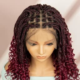 99J Burgundy Color Box Braided Wigs Synthetic Full Lace Knotless Square Box Braids Wig Curly Hair Wig for Women