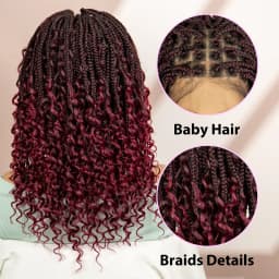99J Burgundy Color Box Braided Wigs Synthetic Full Lace Knotless Square Box Braids Wig Curly Hair Wig for Women