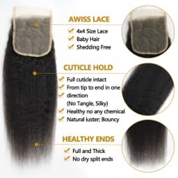 Kinky Straight Human Hair Bundles With 4x4 Transparent Lace Closure 12A Brazilian Virgin Remy Yaki Straight Weave Hair Bundles With Closure Natural Black 3 Bundles Human Hair Extensions For Black Women