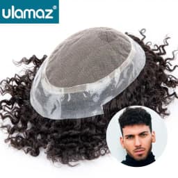 Australia Toupee Hair Men Curly Hair System For Men Pu Skin Lace Men Wig Natural Male Hair Prosthesis Indian Human Hair Man Wig