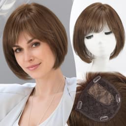 10inch Ombre Brown Blonde Human Hair Toppers 6.5*6.5inch Large Base Bob Hair Wig Toppers 4 Clips with Bangs Side Part for Women