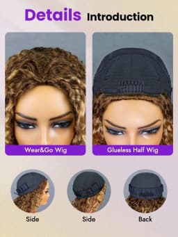 30 Inch Highlight Burmese Curly Half Wig Human Hair Wear and Go Wigs P4/27 Omber Brown to Honey Blonde 3-in-1 Machine Curly Wig 210 Density