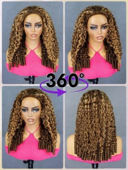 30 Inch Highlight Burmese Curly Half Wig Human Hair Wear and Go Wigs P4/27 Omber Brown to Honey Blonde 3-in-1 Machine Curly Wig 210 Density