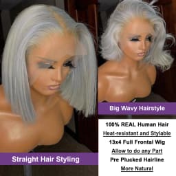 Short Bob Cut Straight Wigs Silver Grey Color Lace Front Wigs Brazilian Human Hair 13x4 Full Frontal Bob Wigs For Wholesale