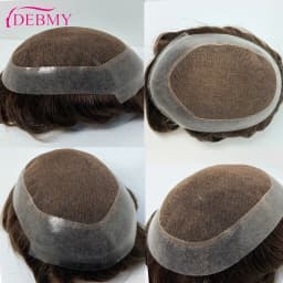 Male Hair Prosthesis 0.1mm Injection Skin Toupee Man Wigs For Men Breathable Australia Swiss Lace and PU Base 100% Human Hair