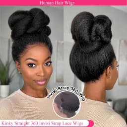 40 Inch Kinky Straight Human Hair Wigs 360 Lace Front Wig Invisible Strap HD Pre Plucked Brazilian Hair 360 Full Lace Wig For Women