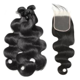 Body Wave Human Hair Bundles With 4X4 Swiss Lace Closure Brazilian Raw Hair Extensions Bundles 100% Human Hair 2-5 Days Delivery