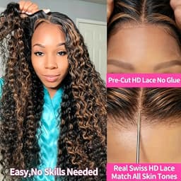 P1B/30 Highlight Honey Brown Curly Lace Front Human Hair Wigs 30 Inch 5x5 Ombre Colored Deep Wave Glueless Lace Frontal Wigs For Women 