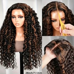P1B/30 Highlight Honey Brown Curly Lace Front Human Hair Wigs 30 Inch 5x5 Ombre Colored Deep Wave Glueless Lace Frontal Wigs For Women 