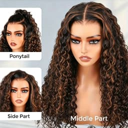 P1B/30 Highlight Honey Brown Curly Lace Front Human Hair Wigs 30 Inch 5x5 Ombre Colored Deep Wave Glueless Lace Frontal Wigs For Women 
