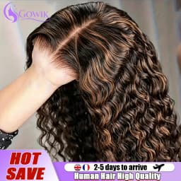 P1B/30 Highlight Honey Brown Curly Lace Front Human Hair Wigs 30 Inch 5x5 Ombre Colored Deep Wave Glueless Lace Frontal Wigs For Women 
