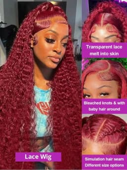 13x6 HD Transparent Lace 200 Density 13x4 Full Frontal Lace 99j Burgundy Preplucked Colored Deep Wave Frontal Human Hair Wig