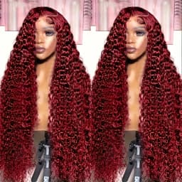 13x6 HD Transparent Lace 200 Density 13x4 Full Frontal Lace 99j Burgundy Preplucked Colored Deep Wave Frontal Human Hair Wig