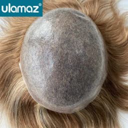 Highlight Blond Hair 0.08mm Skin Male Hair Prosthesis Knot PU Toupee Hair Men Colored Hair System Men's Wig Human Hair Male Wigs