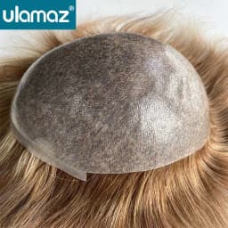 Highlight Blond Hair 0.08mm Skin Male Hair Prosthesis Knot PU Toupee Hair Men Colored Hair System Men's Wig Human Hair Male Wigs