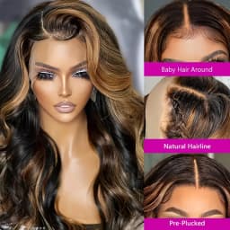 1B/30 Highlight Lace Front Wig Real Human Hair HD Transparent Lace Pre Plucked Natural Hairline Body Wave Virgin Remy Bleached Knots Glueless Design 16-38 Inch Ombre Colored Wig For Black Women Daily & Party Styling