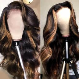 1B/30 Highlight Lace Front Wig Real Human Hair HD Transparent Lace Pre Plucked Natural Hairline Body Wave Virgin Remy Bleached Knots Glueless Design 16-38 Inch Ombre Colored Wig For Black Women Daily & Party Styling