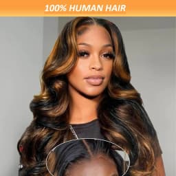1B/30 Highlight Lace Front Wig Real Human Hair HD Transparent Lace Pre Plucked Natural Hairline Body Wave Virgin Remy Bleached Knots Glueless Design 16-38 Inch Ombre Colored Wig For Black Women Daily & Party Styling