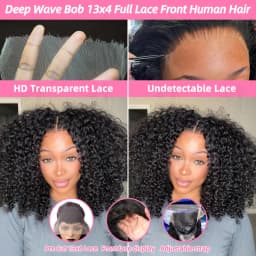 220% Density Short Bob Wig 16Inch 13x4 Water Deep Wave Lace Front Bob Wigs Human Hair 5x5 Lace Closure Curly Bob Wigs Human Hair