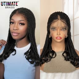 Full Lace Synthetic African Cornrow Braided Wigs for Black Women 18 Inches Lace Frontal Knotless Box Braiding Wigs with Wavy