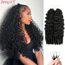 Burmese Curly Crochet Human Hair Extension Water Wave Brazilian Weave Pre Separated Knotless Feather Crochet Hair Bundles Black 30 Inch Deep Wave Curly Human Hair Wigs