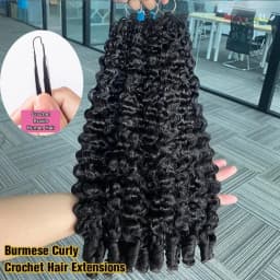 Burmese Curly Crochet Human Hair Extension Water Wave Brazilian Weave Pre Separated Knotless Feather Crochet Hair Bundles Black 30 Inch Deep Wave Curly Human Hair Wigs