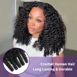 Burmese Curly Crochet Human Hair Extension Water Wave Brazilian Weave Pre Separated Knotless Feather Crochet Hair Bundles Black 30 Inch Deep Wave Curly Human Hair Wigs