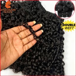 Millionaire Queen Double Weft 3B3C Pixie Curly Bundle 14-26 Inch Human Hair Curly Extension Braid Quick Weave Sew In Bulk Bundle